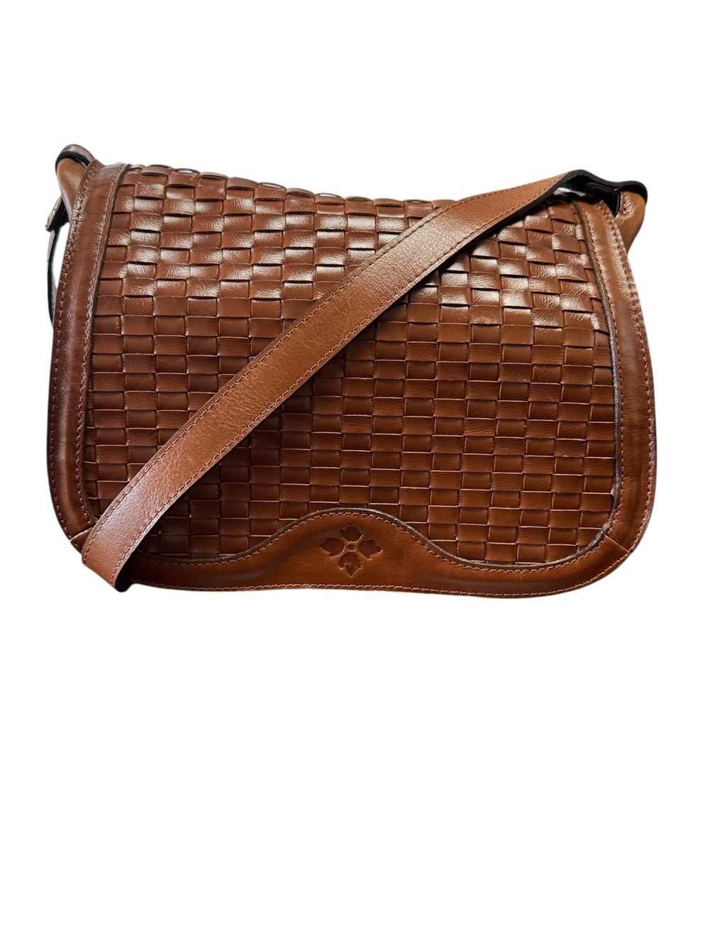 Patricia Nash Discovery Woven Leather Saddle Bag Cognac Brown